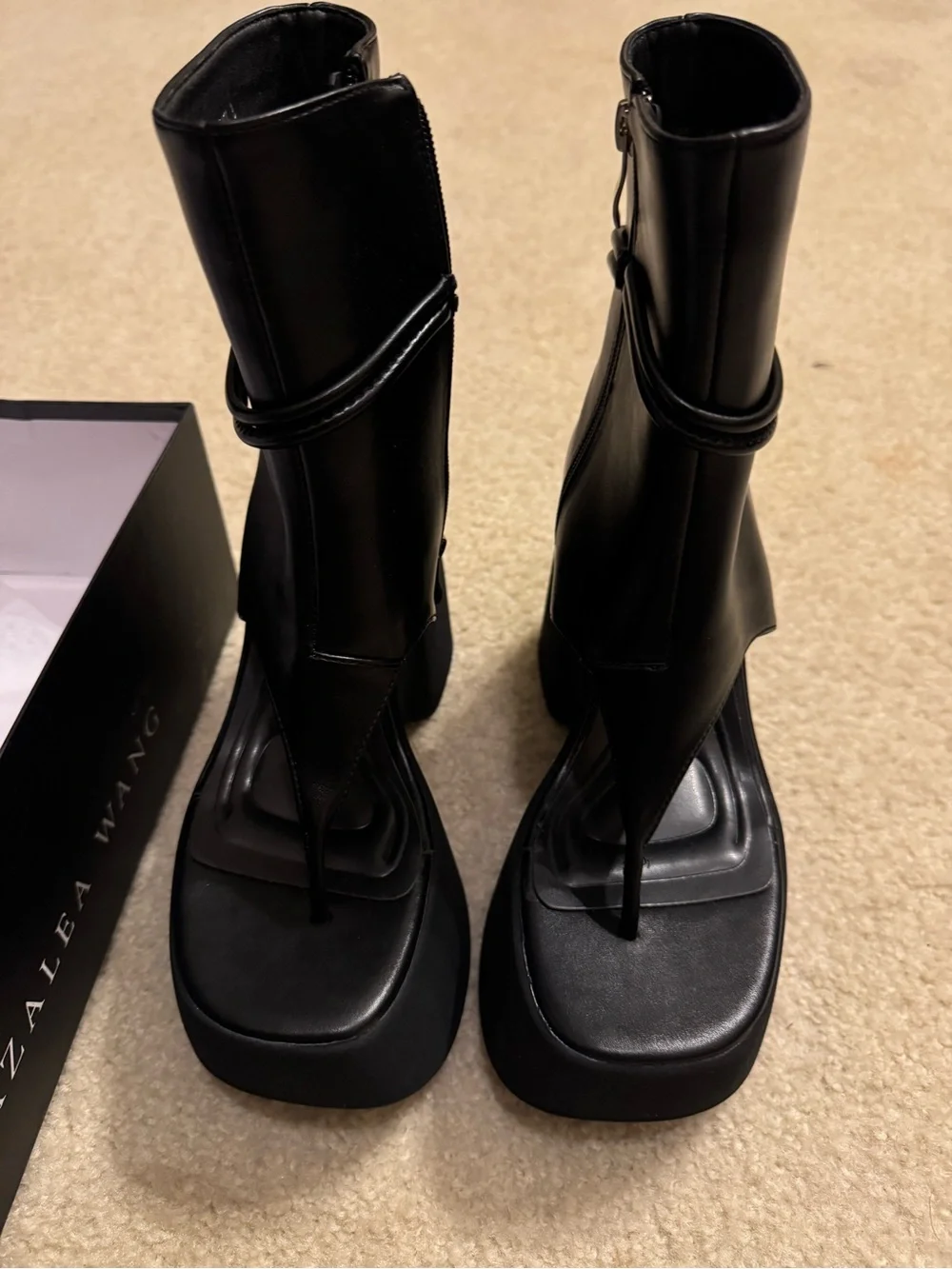 Azalea Wang Black Platform Ankle Boots with Side Zip
